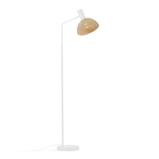 Lámpara de pie Damila de metal con acabado blanco y ratán con acabado natural