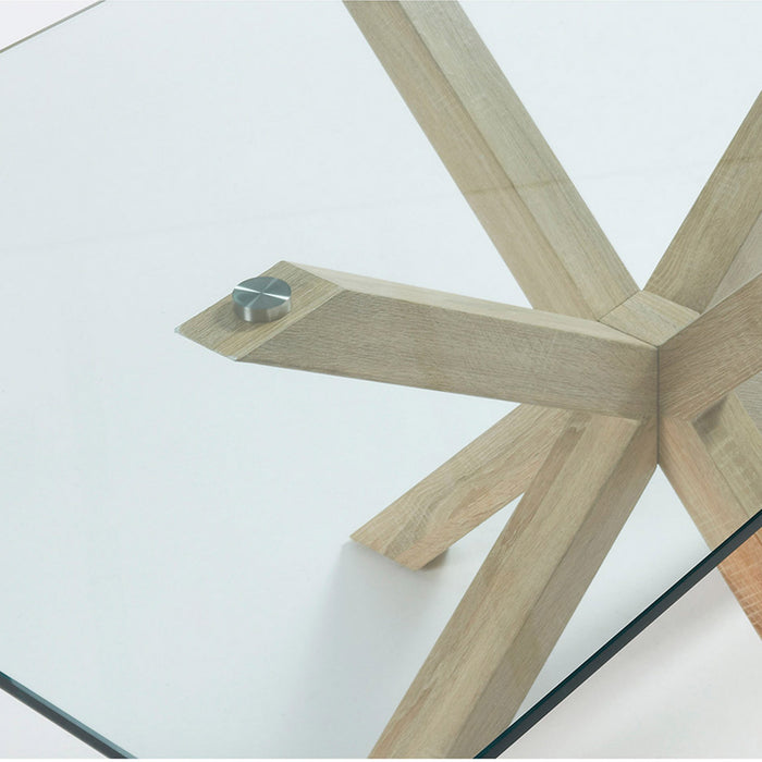 Mesa Argo 160 x 90 cm cristal patas de acero efecto madera