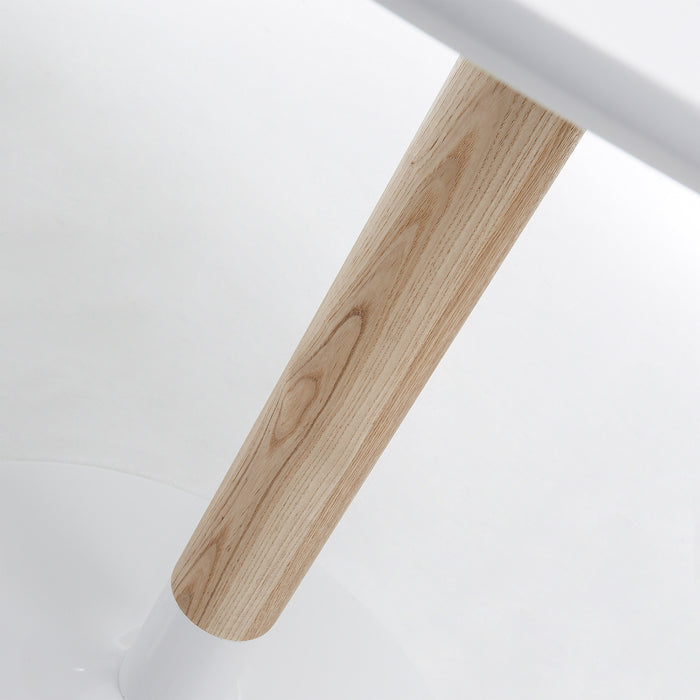 Mesa redonda Trick Ø 90 cm lacado blanco pie madera maciza fresno y acero acabado blanco