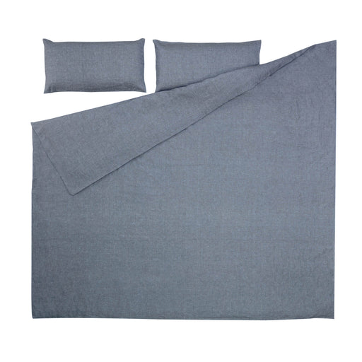 Set Eglant funda nórdica, bajera y funda almohada de algodón GOTS y lino azul 180 x 200 cm