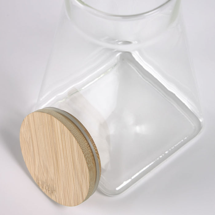 Bote mediano Adalis de vidrio transparente y madera de bambú