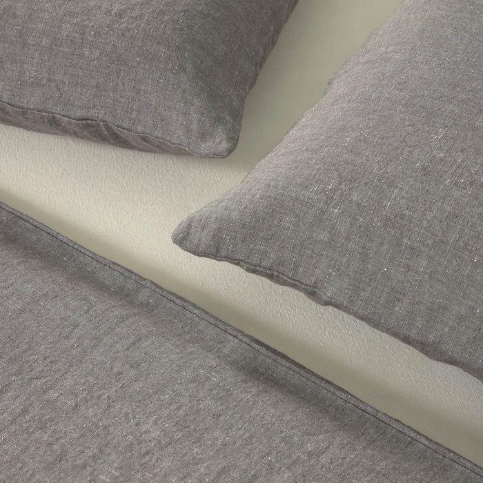 Set Eglant funda nórdica, bajera y funda almohada de algodón GOTS y lino gris 135 x 190 cm