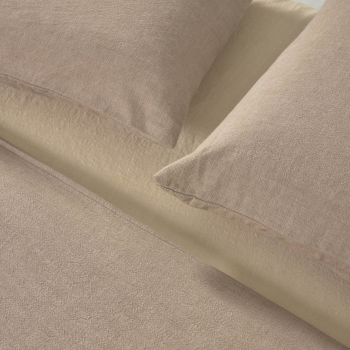 Set Dileta funda nórdica, bajera y funda almohada 100% algodón GOTS marrón 150 x 190 cm