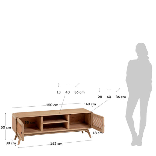 Mueble TV Nalu 150 x 50 cm de madera maciza de mindi y ratán