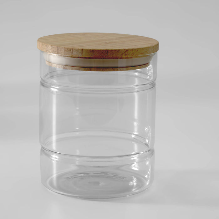 Bote Catia mediano de vidrio transparente y madera de bambú