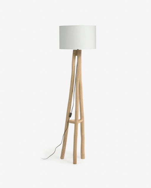 Lámpara de pie Lucelia blanco y madera maciza teca