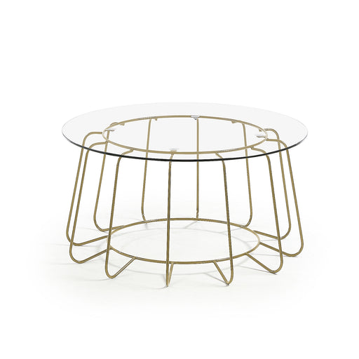 Mesa de centro Paradigm cristal y estructura de acero acabado dorado Ø 80 cm
