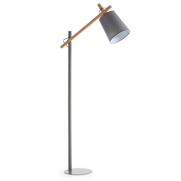 Lámpara de pie Kosta de madera maciza de haya y acero con acabado gris