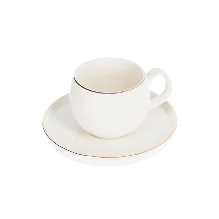 Taza de café Taisia con plato de porcelana blanco