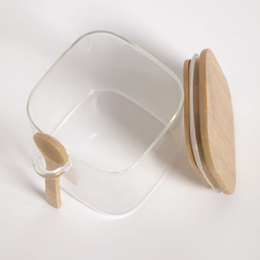 Bote pequeño Ilaria con cuchara de vidrio transparente y madera de bambú