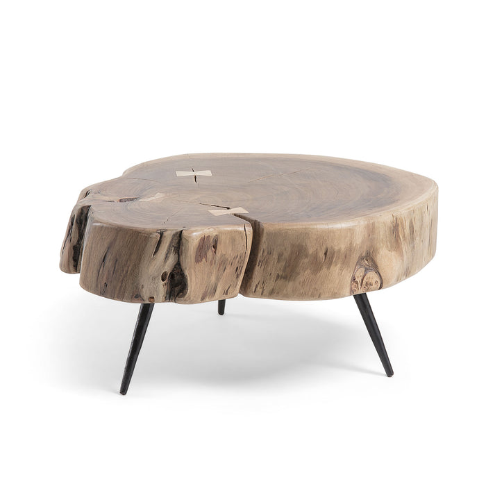 Mesa auxiliar Eider madera maciza de acacia y patas de acero acabado negro Ø 49 x 47 cm