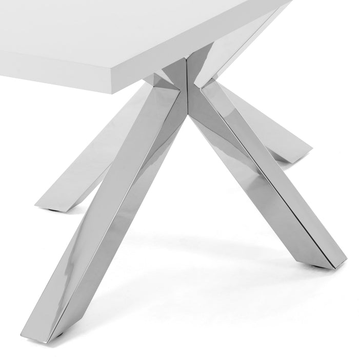Mesa Argo 180 x 100 cm melamina acabado blanco patas de acero inoxidable