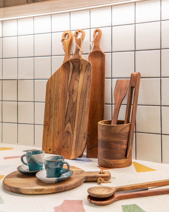 Porta utensilios de cocina Yanila madera maciza acacia — Koduz