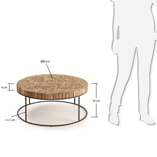 Mesa de centro Solo madera maciza de teca reciclada y acero acabado negro Ø 80 cm