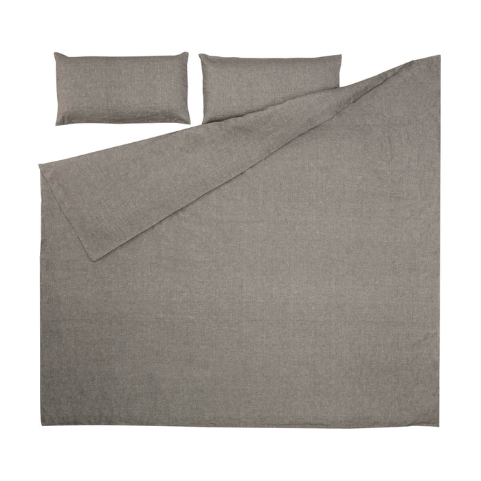Set Eglant funda nórdica, bajera y funda almohada de algodón GOTS y lino gris 135 x 190 cm