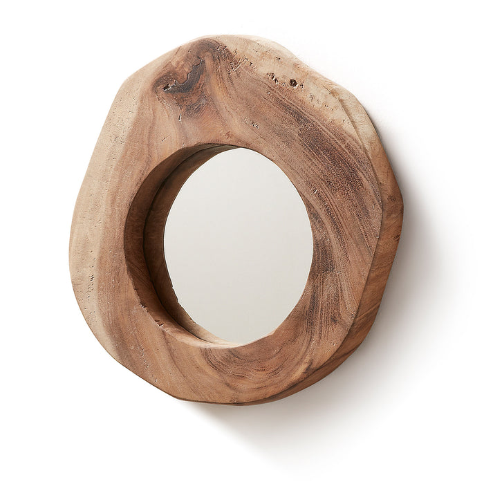 Espejo Keni de madera maciza de teca Ø 28 cm