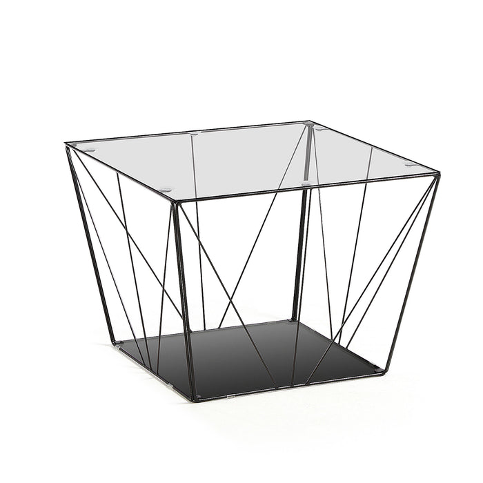 Mesa de centro Tilo cristal y estructura de acero acabado negro 60 x 60 cm