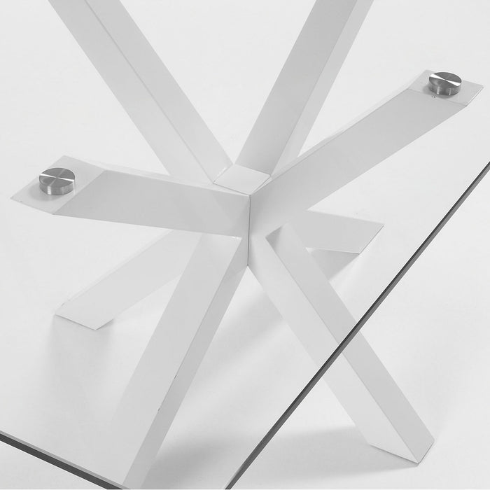 Mesa Argo 200 x 100 cm cristal patas de acero acabado blanco