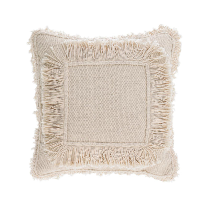 Funda de cojín Edelma 100% algodón beige con flecos de 45 x 45 cm
