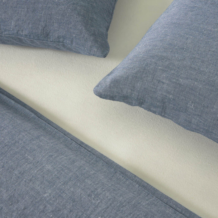 Set Eglant funda nórdica, bajera y funda almohada de algodón GOTS y lino azul 150 x 190 cm