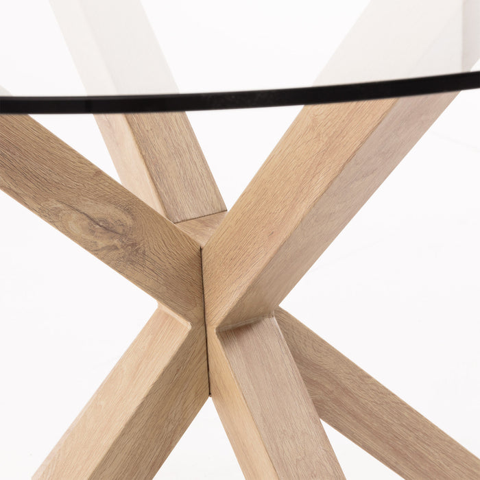 Mesa redonda Full Argo de cristal patas de acero efecto madera Ø 119 cm