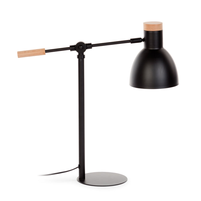 Lámpara de mesa Tescarle de madera de haya y acero con acabado negro