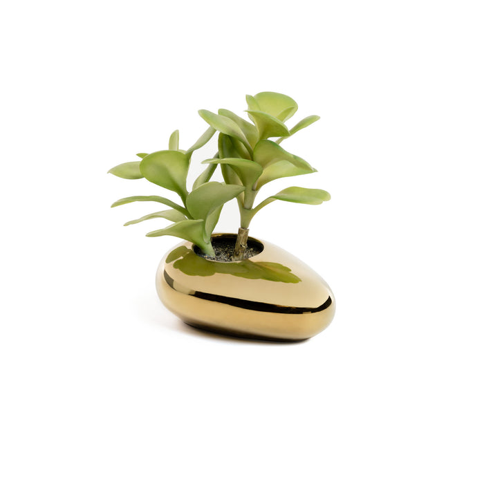 Planta artificial Adenium obesum con maceta de cerámica dorado 15 cm