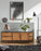 Mueble TV Kyoko 150 x 55 cm de madera maciza de abeto mimbre y acero
