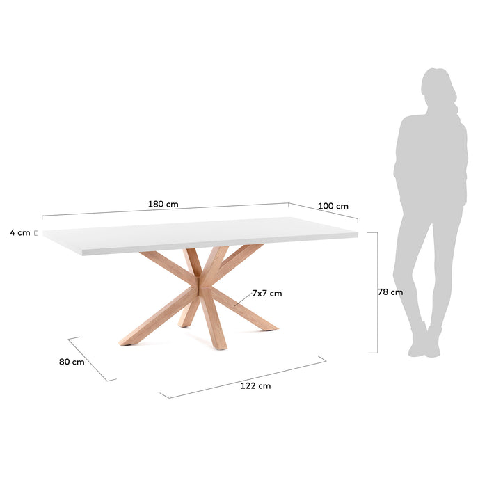 Mesa Argo 180 x 100 cm melamina acabado blanco patas de acero efecto madera