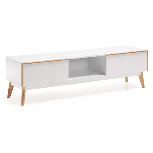 Mueble TV Melan 150 x 45 cm con lacado blanco y madera maciza de caucho