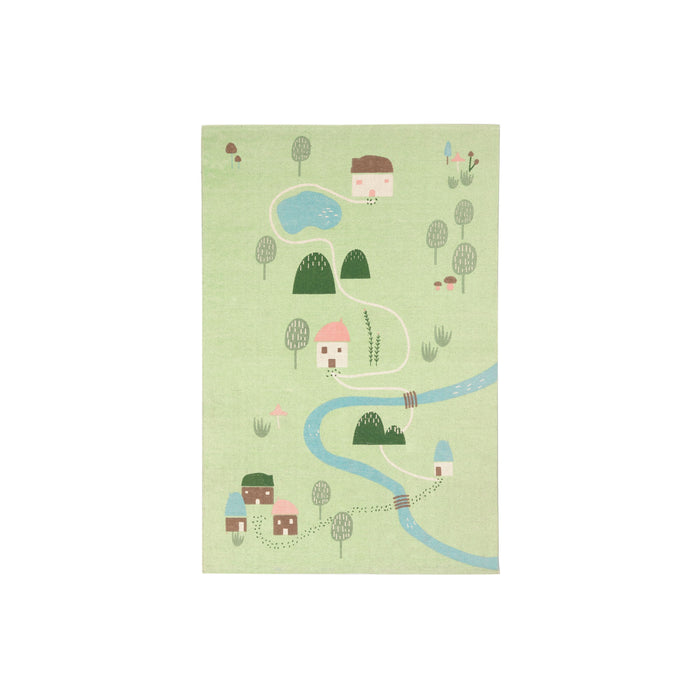 Alfombra Llaru 100% algodón verde casas y árboles multicolor 90 x 130 cm