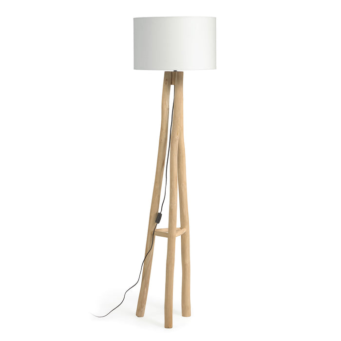 Lámpara de pie Lucelia blanco y madera maciza teca