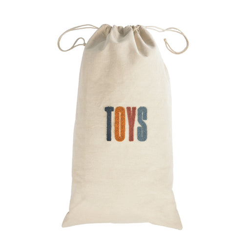 Bolsa para juguetes Sira 100% algodón letras mostaza y terracota