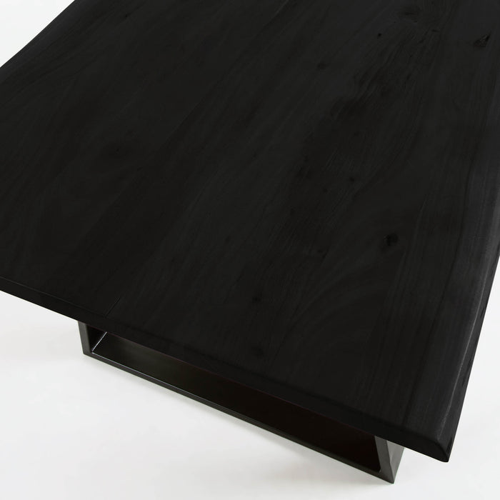 Mesa Alaia de madera maciza de acacia negro y patas de acero negro 180 x 90 cm