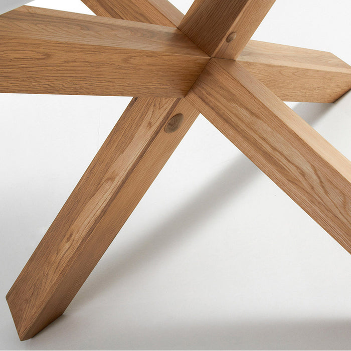 Mesa de centro redonda comedor Lotus con patas cruzadas en madera