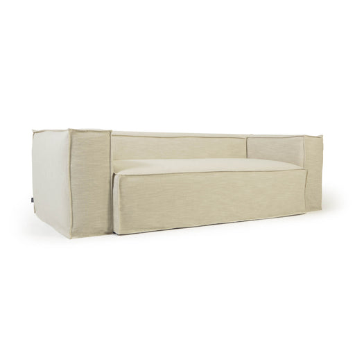 Sofá desenfundable Blok de 3 plazas con lino blanco 240 cm